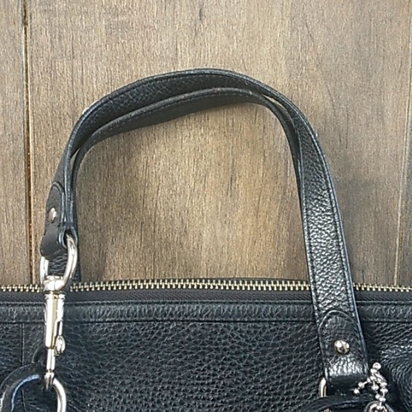 COACH BLACK PEPBBLED LEATHER TASSLE SATCHEL  BAG 9LX12W - Picture 7 of 14